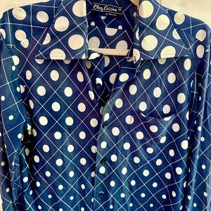 Vintage 70’s style Oleg Cassini Men's Blue Polka Dot Shirt